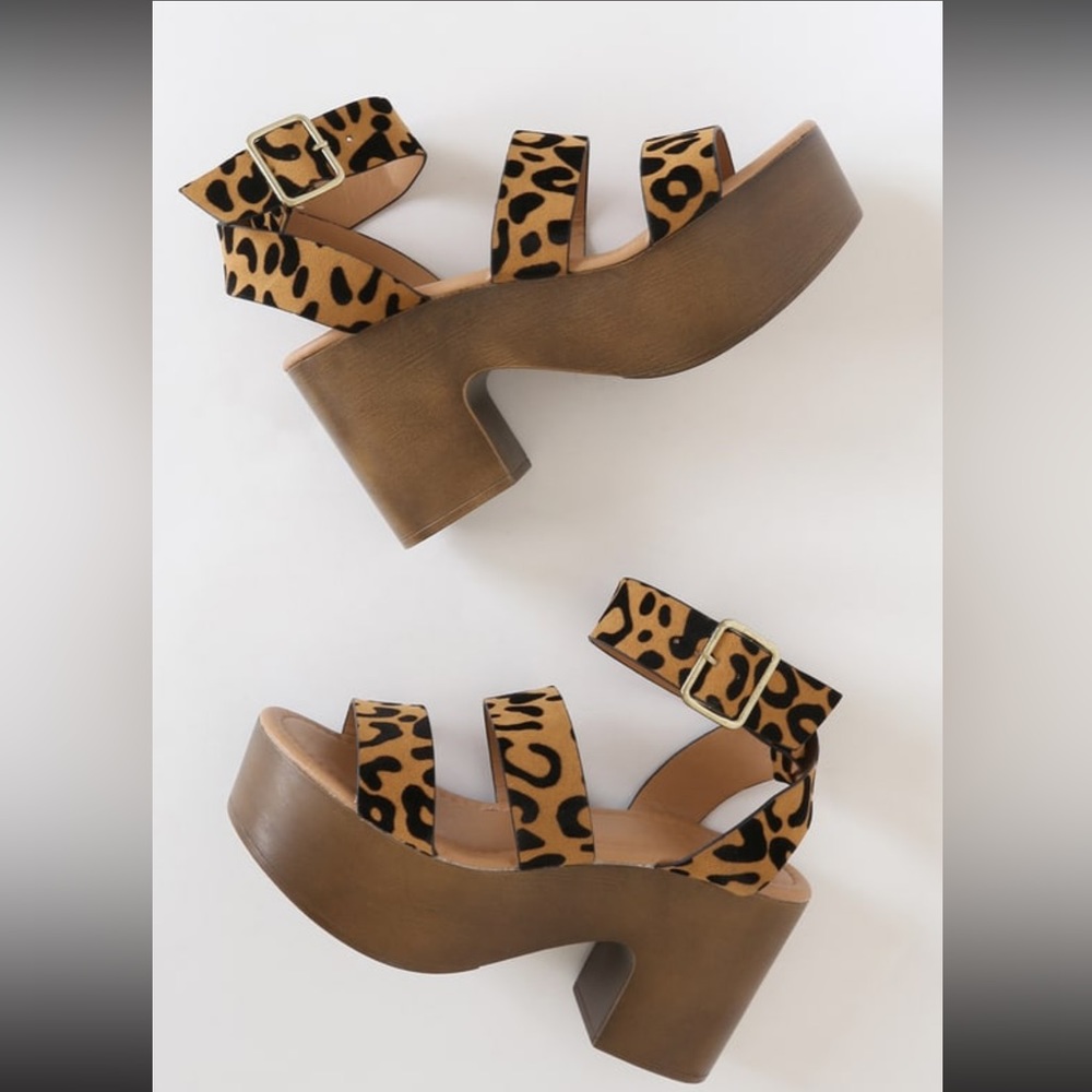 Lulu’s - Danika Camel & Black Leopard Suede Platform Sandals